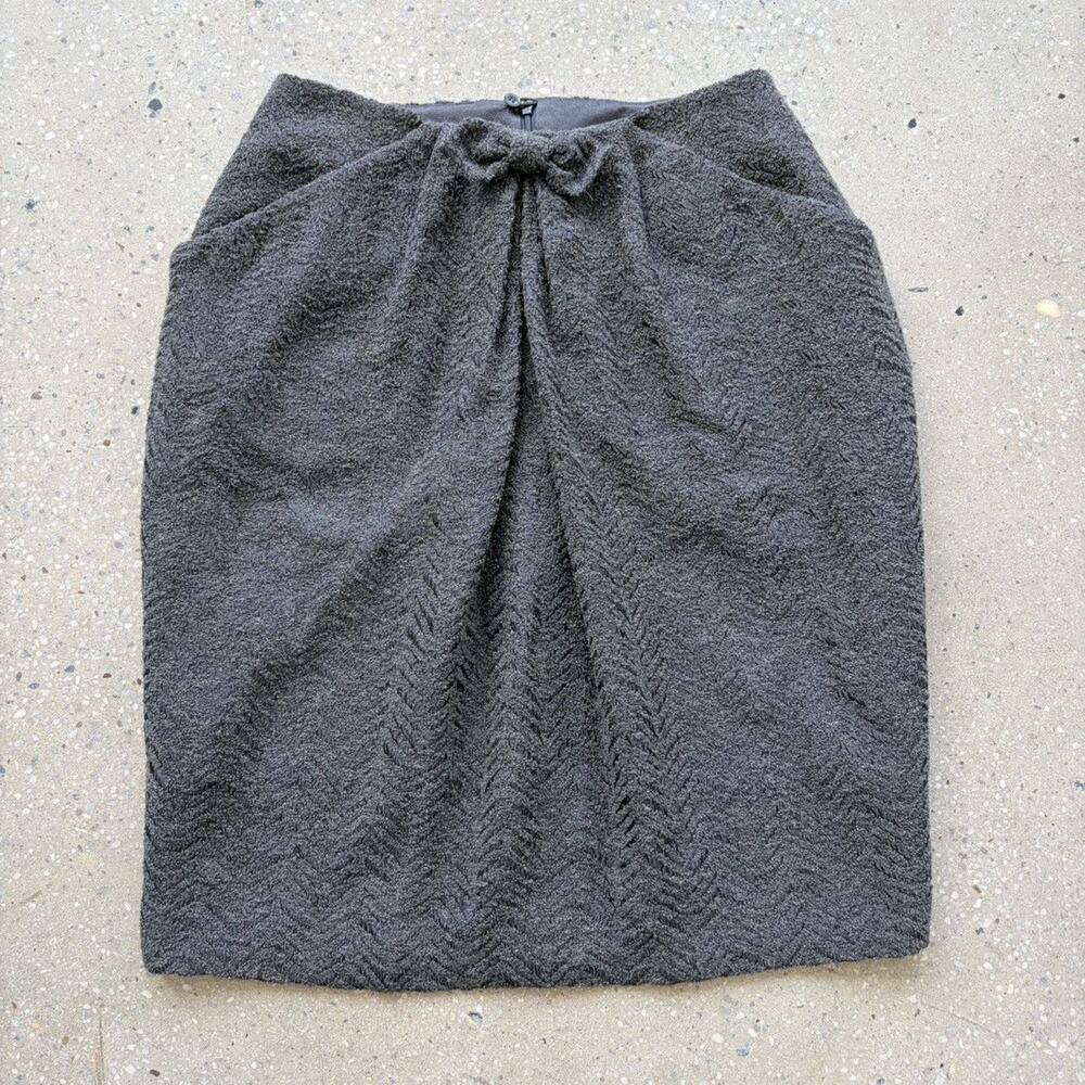 Giorgio Armani Grey Bow Fleece Midi Skirt 44